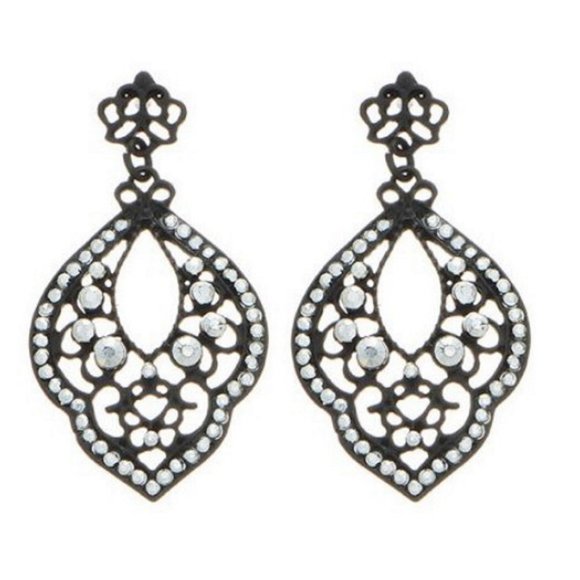 Black Filigree and Crystal Earrings - Picture 1 of 1